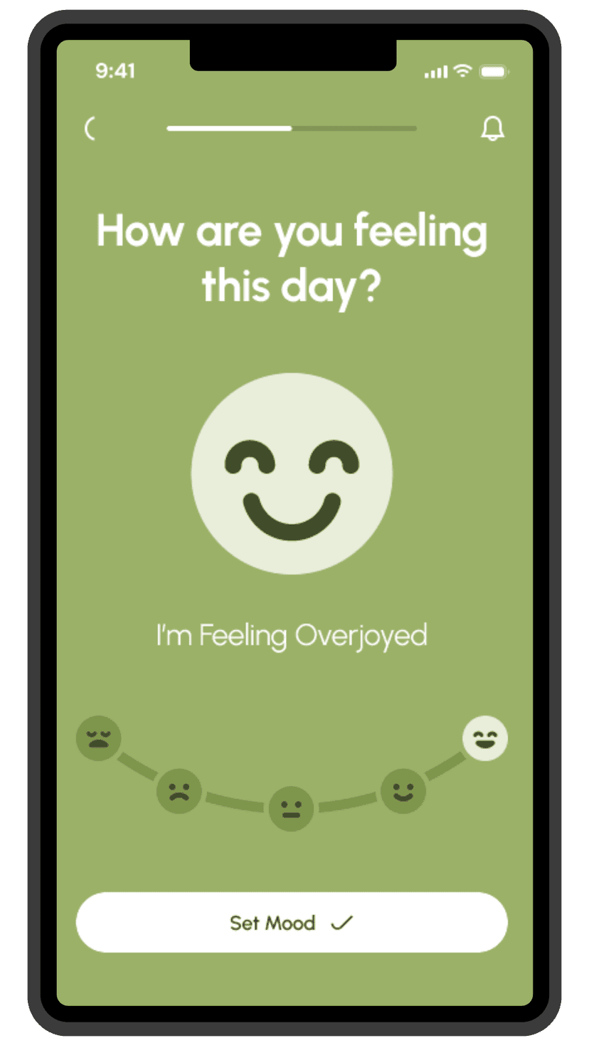 Emotional wellbeing app showing mood status